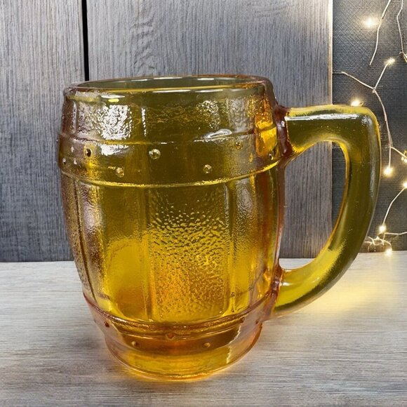 Vintage Barrel Cup Shot Glass Toothpick Holder Amber Gold Miniature Decorative - Picture 1 of 11